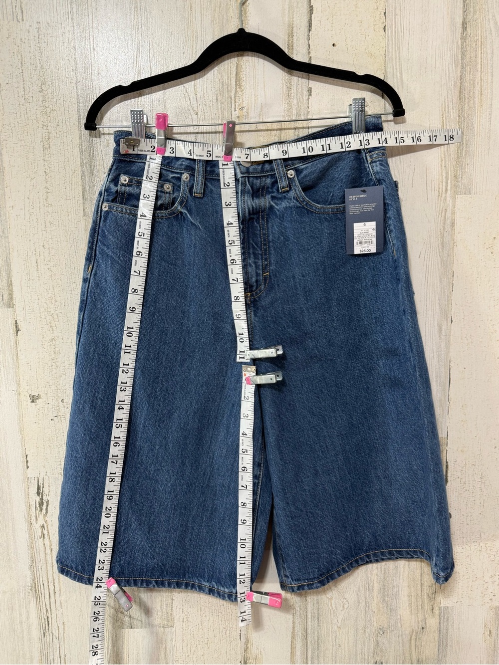 Universal Thread High Rise Long Dark Blue Denim Shorts - Picture 3 of 14